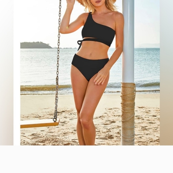 Sexy One Shoulder Textured High Cut Solid Bikinis Set main image 1